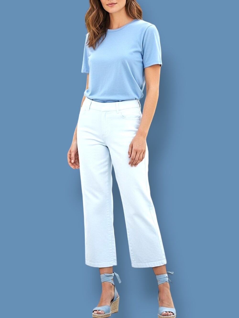 💗 Lightweight & Soft! Strait, Wide Leg Capri Pants in White - Picture 7 of 13